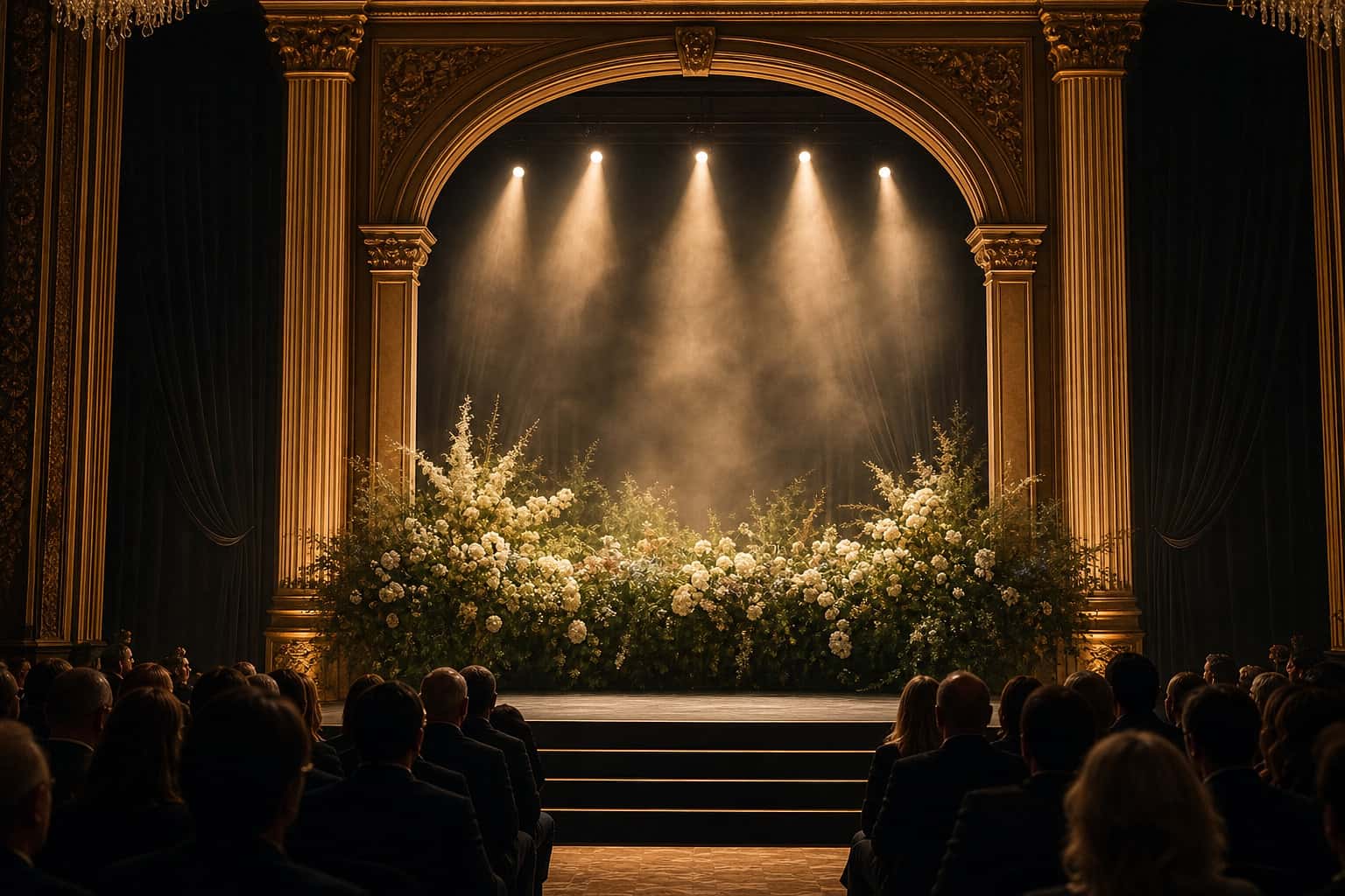Event stage with dramatic lighting and LED backdrop